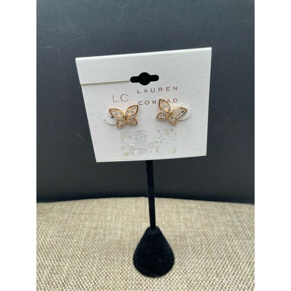 Lauren Conrad Butterfly Gold Tone Earrings Post Style Dainty New - Picture 5 of 5